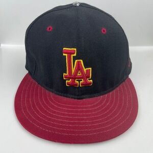 New Era 59FIFTY LA Dodgers Hat Black Red Yellow Fitted 7 3/8 MLB Cap USA Made